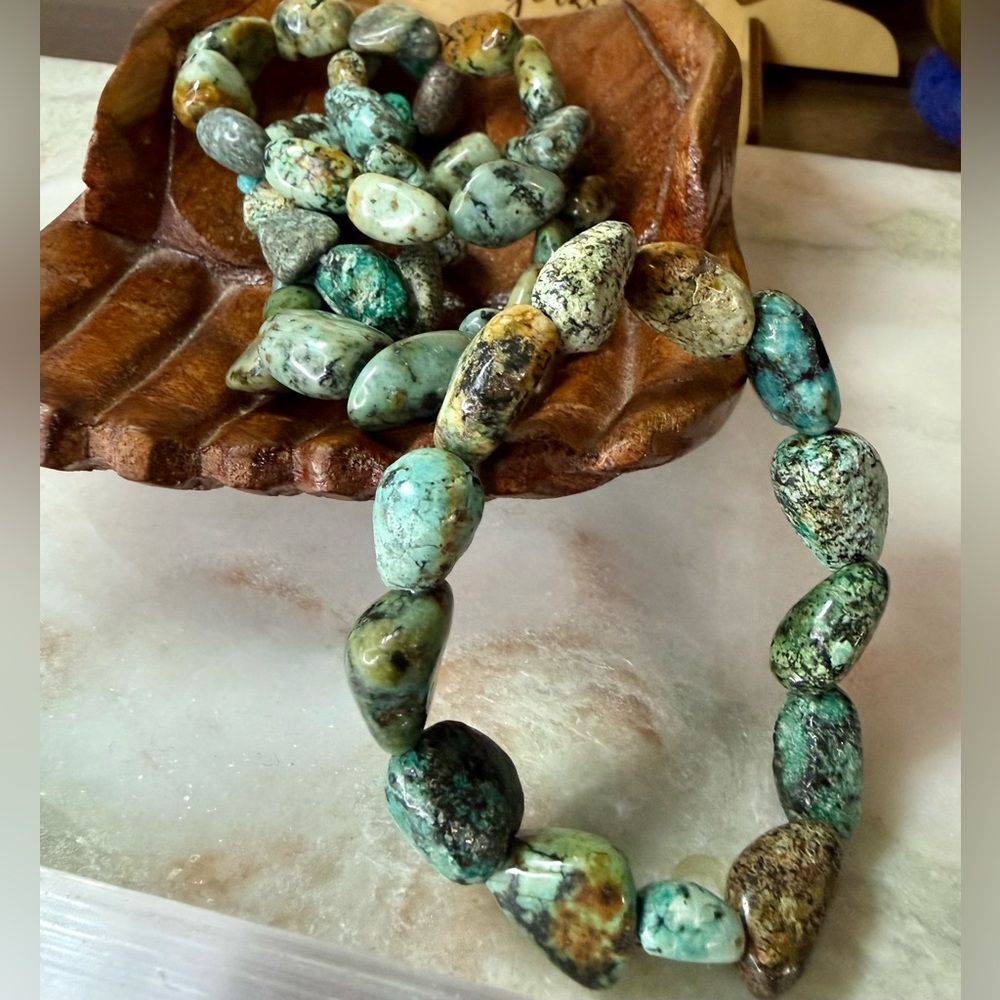 Green African Turquoise Jasper Stone of Evolution Pebble Bead Bracelet
